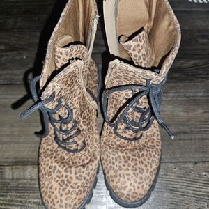 Leopard Print Lace-Up Women's Boots - Brown